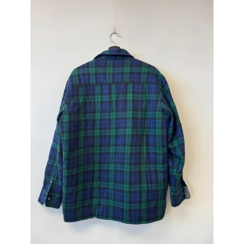 Vintage Arrow Jacket Mens Large Blue Green‎ Plaid Wool Flannel Quilted 80s 90s